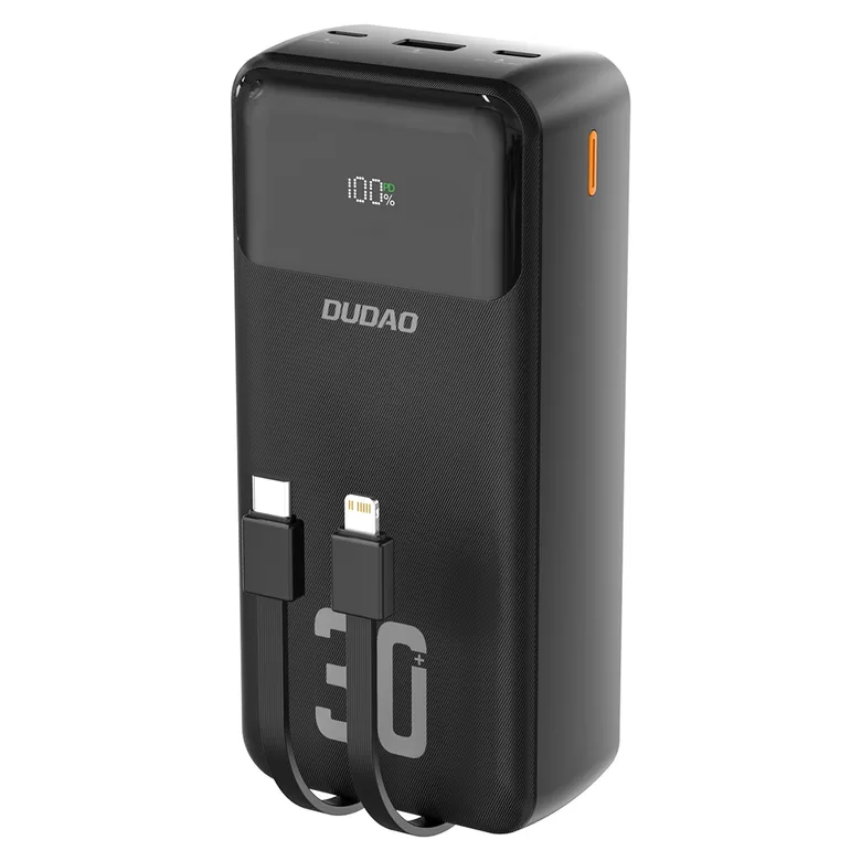 Dudao K15MAX 30000mAh PD 22.5W Powerbank with Built-in Cables - Melna
