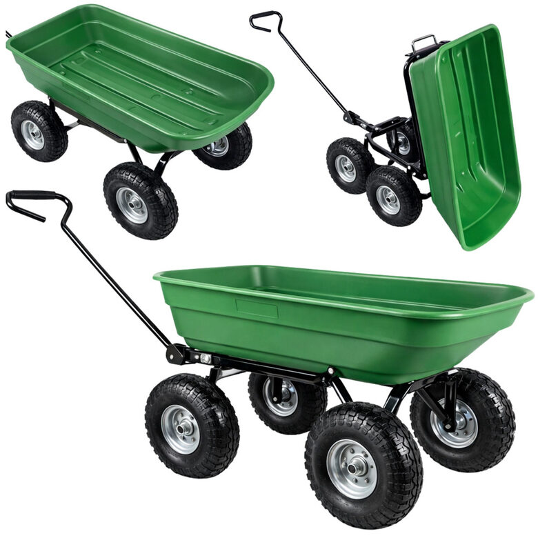 Dārza transporta ratiņi, noņemams, noliecams grozs, zaļi, 120 kg