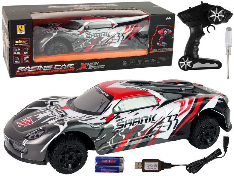 Sporta automašīna R/C 1:8 pelēka balta