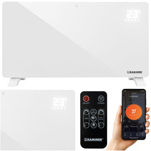 KAMINER ZELVA elektriskais stikla sildītājs, jaudīgs 2300 - 2500W, WiFi lietotnes vadība un tālvadības pults!