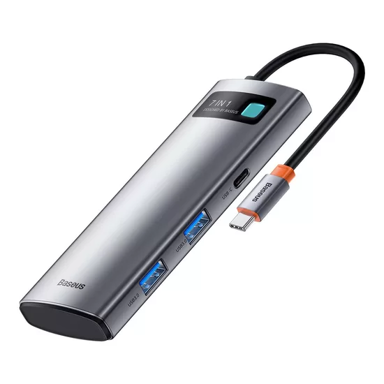Baseus Metal Gleam Series multifunctional USB HUB 7in1 Type C HDMI TF PD card reader gray