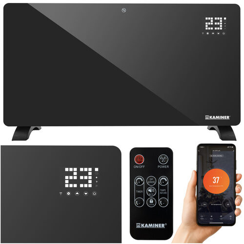 KAMINER ZELVA elektriskais stikla sildītājs, jaudīgs 2300 - 2500W, WiFi lietotnes vadība un tālvadības pults!